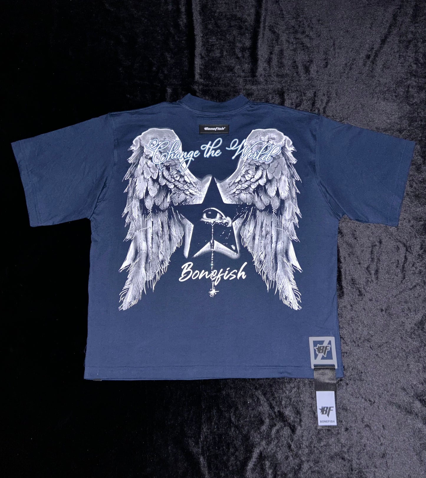 Playera Talla S “Face Blue” Corte Oversize