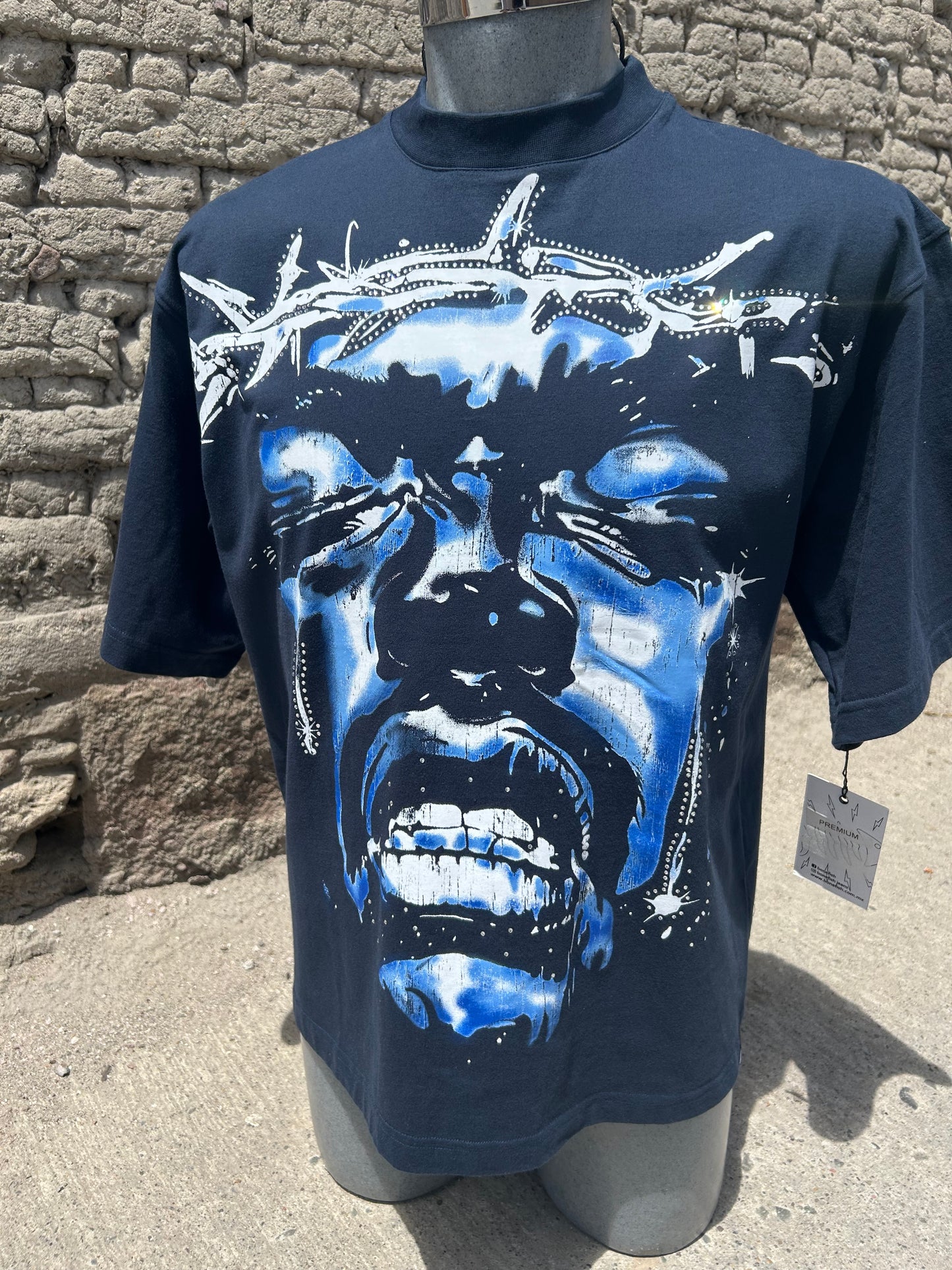 Playera Talla S “Face Blue” Corte Oversize