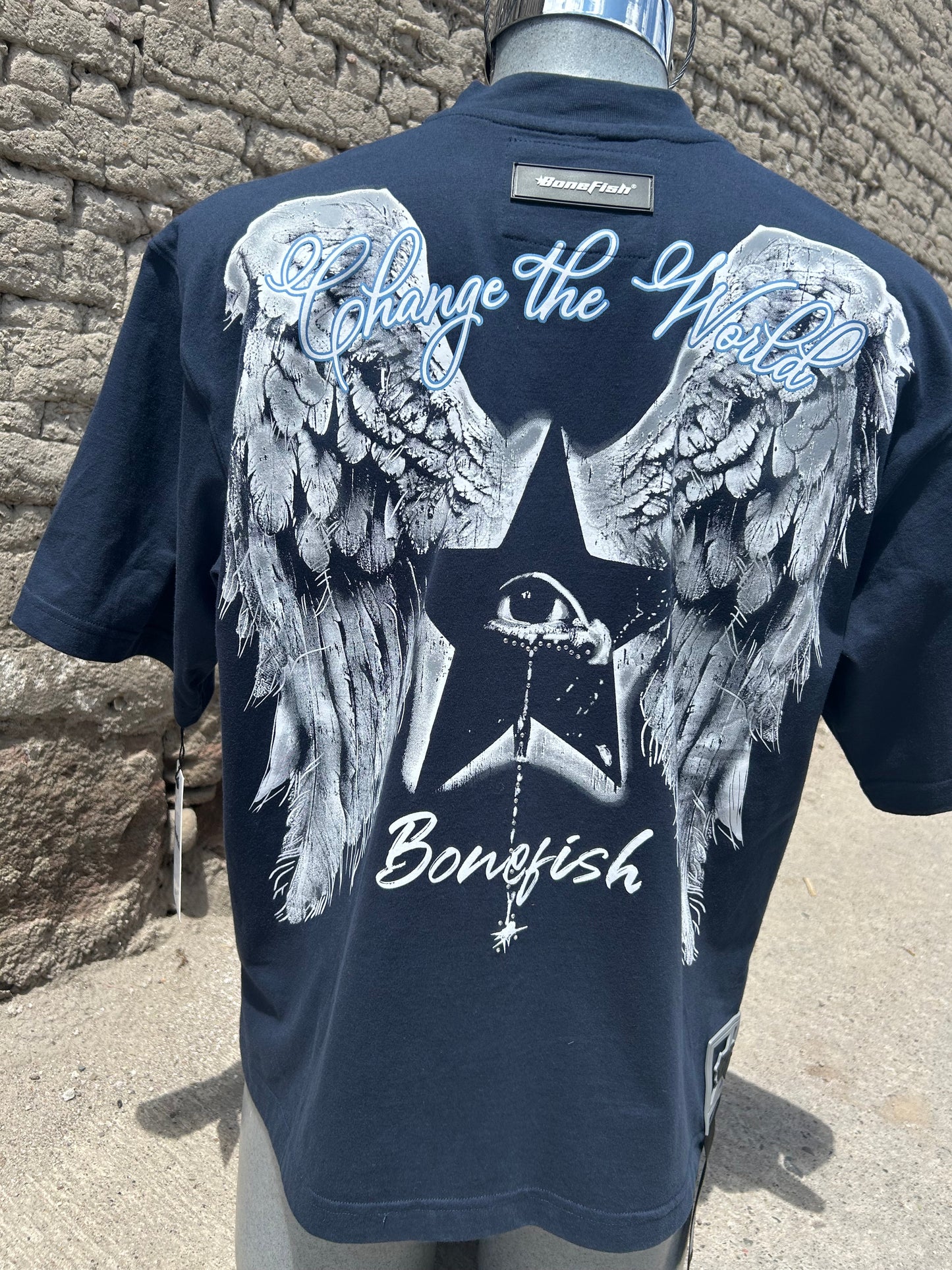 Playera Talla S “Face Blue” Corte Oversize